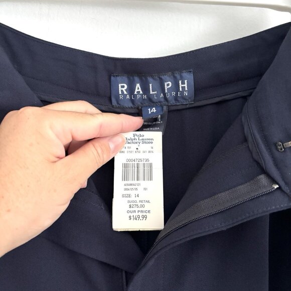 NEW Ralph Ralph Lauren Navy Blue Wool Blend Tapered Trousers Women’s Sz 14 Pants - Picture 3 of 8